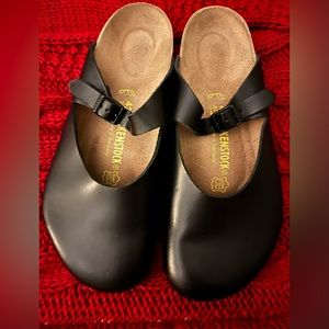 BIRKENSTOCK 270 Maria Mary Jane black leather slip on mule clog